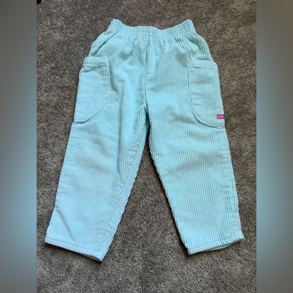 Vintage USA Oshkosh Toddler 3T Girls Aqua Teal Ribbed Corduroy Pants Elastic